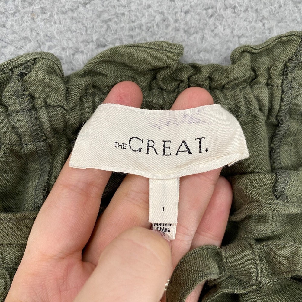 The Great. Pants Womens 1 / Small Linen Blend Tulip Drop Crotch Pockets Ruffles - Picture 5 of 13